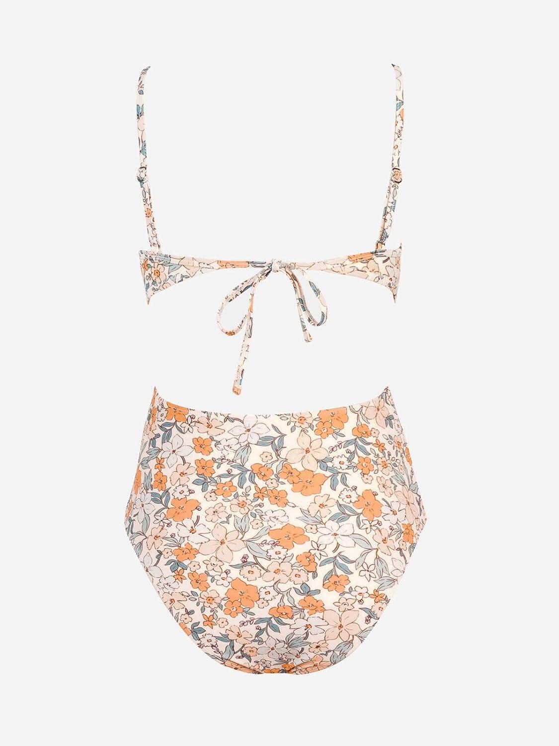 imageCUPSHE Womens One Piece Swimsuit Scoop Neck Adjustable Straps Cutout Back Self Tie Bathing SuitYellowDitsy Floral