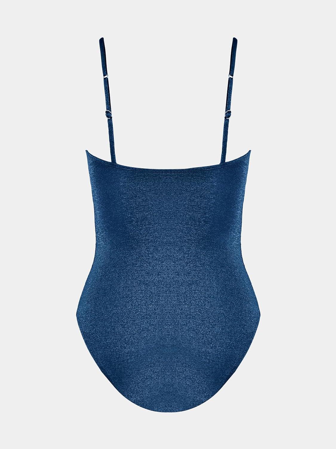 imageCUPSHE Womens One Piece Swimsuit Tummy Control Square Neck Bathing Suit Ruched Adjustable StrapsAzure Blue