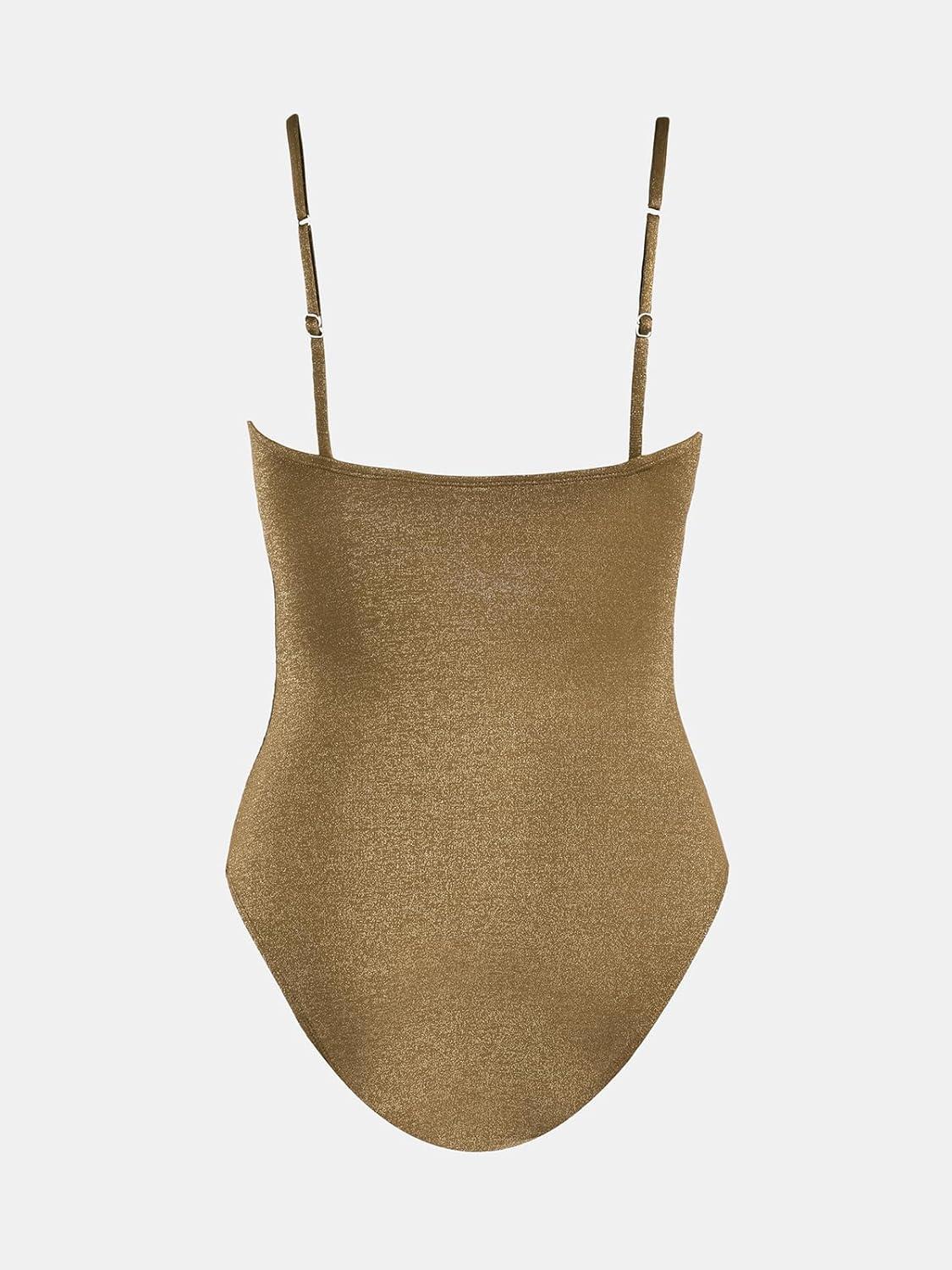 imageCUPSHE Womens One Piece Swimsuit Tummy Control Square Neck Bathing Suit Ruched Adjustable StrapsGolden Brown