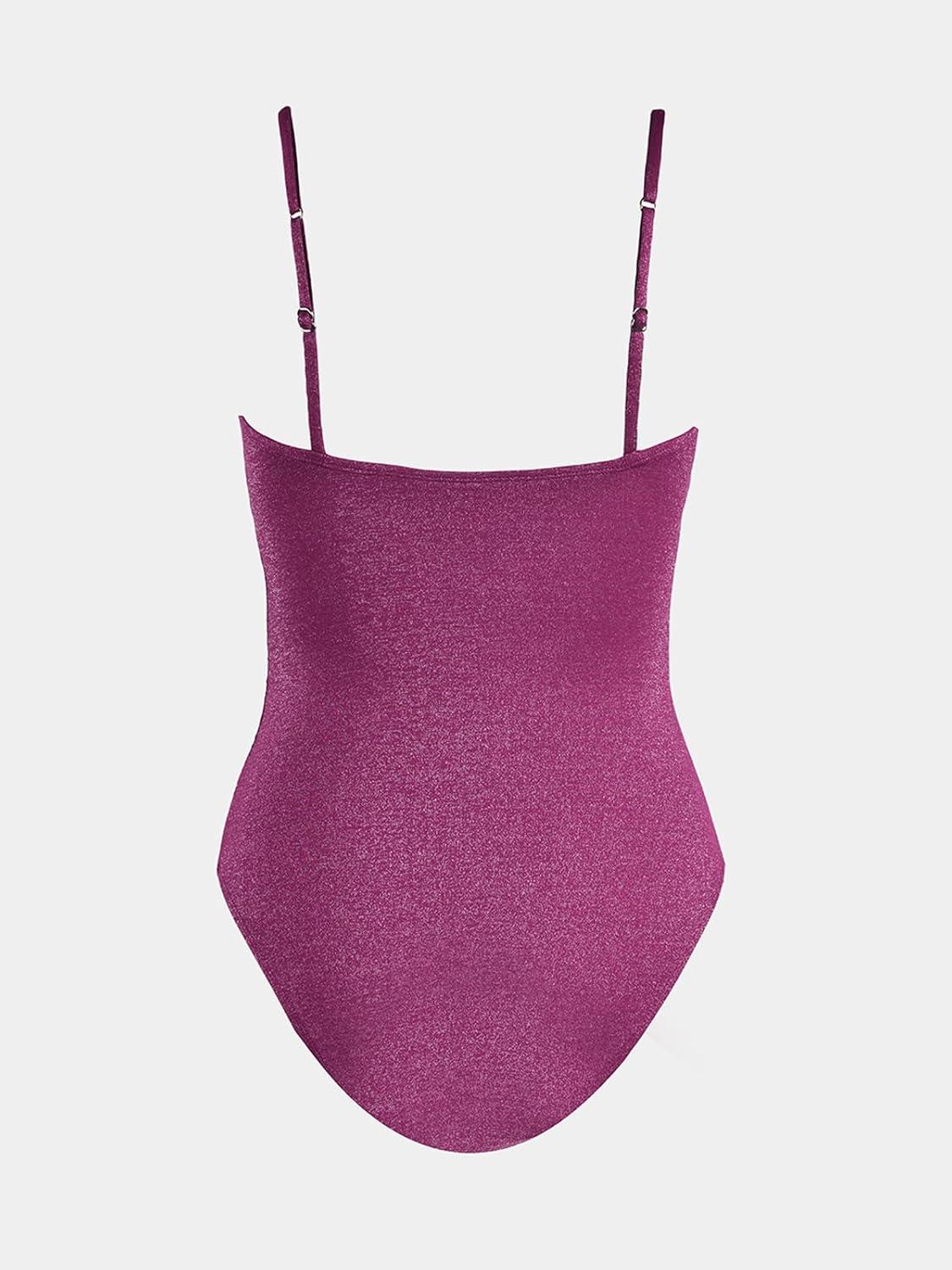 imageCUPSHE Womens One Piece Swimsuit Tummy Control Square Neck Bathing Suit Ruched Adjustable StrapsMulberry Purple