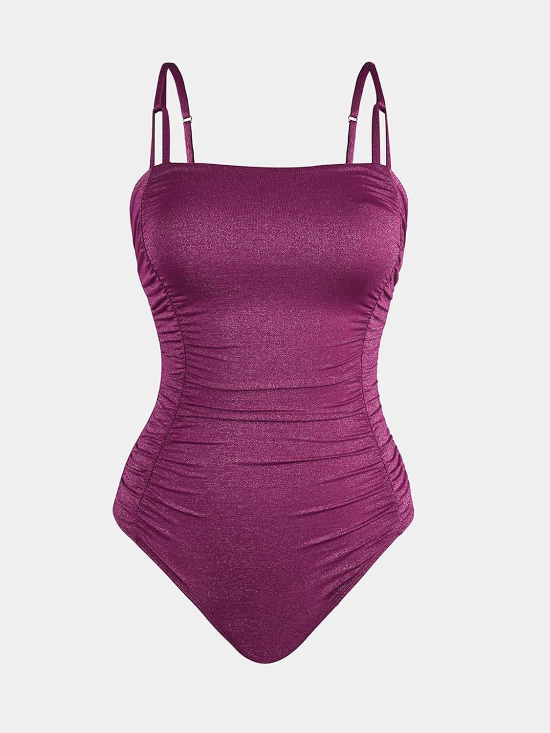 imageCUPSHE Womens One Piece Swimsuit Tummy Control Square Neck Bathing Suit Ruched Adjustable StrapsMulberry Purple