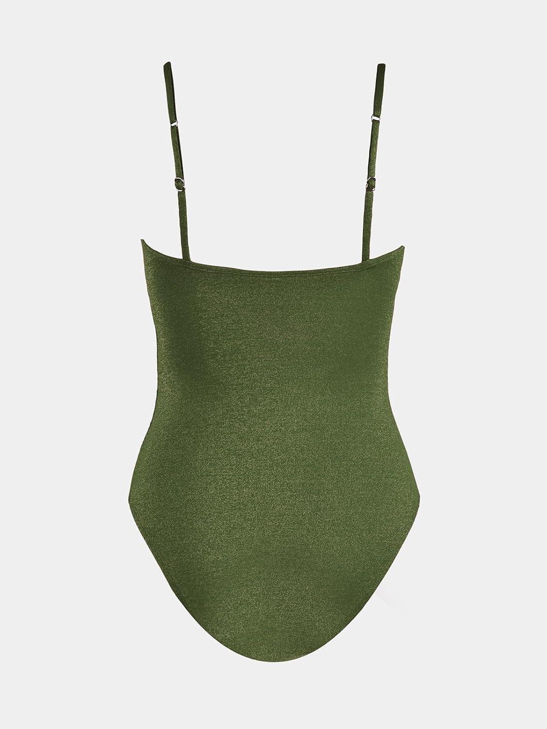 imageCUPSHE Womens One Piece Swimsuit Tummy Control Square Neck Bathing Suit Ruched Adjustable StrapsOlive Green