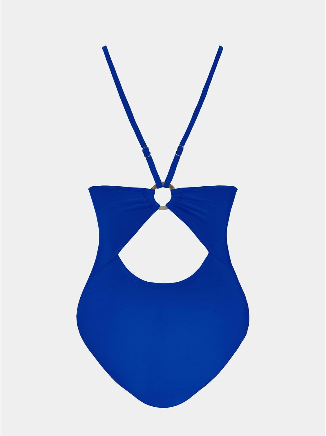 imageCUPSHE Womens One Piece Swimsuits Bathing Suits Cutout V Neck Tummy Control Adjustable Straps O RingRoyal Blue