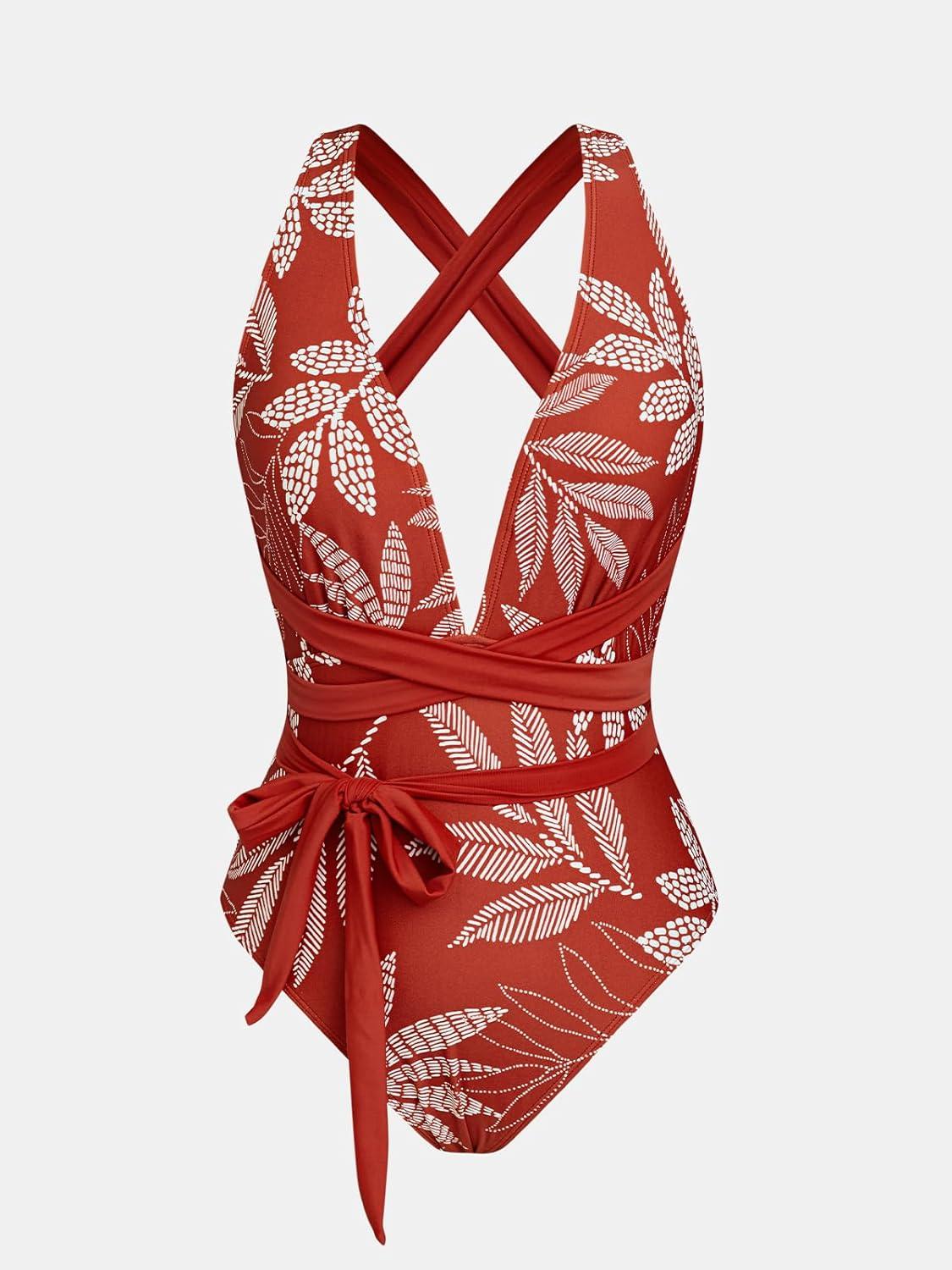 imageCUPSHE Womens Stripe Bikini Bowknot Shirred SwimsuitRedTropical