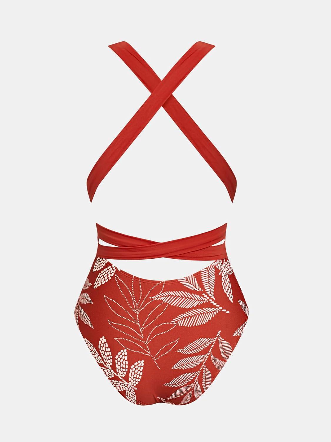 imageCUPSHE Womens Stripe Bikini Bowknot Shirred SwimsuitRedTropical