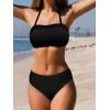 CUPSHE Bikini Set for Women Two Piece Swimsuit Bandeau Top Back Tie Mid Waisted Bottom with Removable Shoulder Straps(Black)
