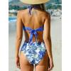 CUPSHE Bikini Set for Women Two Piece Swimsuit Bandeau Top Back Tie Mid Waisted Bottom with Removable Shoulder Straps(Blue Paisley)