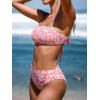 CUPSHE Bikini Set for Women Two Piece Swimsuit Bandeau Top Back Tie Mid Waisted Bottom with Removable Shoulder Straps(Coral/Floral)