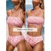 CUPSHE Bikini Set for Women Two Piece Swimsuit Bandeau Top Back Tie Mid Waisted Bottom with Removable Shoulder Straps(Coral/Floral)