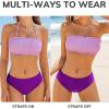 CUPSHE Bikini Set for Women Two Piece Swimsuit Bandeau Top Back Tie Mid Waisted Bottom with Removable Shoulder Straps(Lavender/Dark Purple)