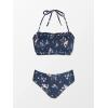 CUPSHE Bikini Set for Women Two Piece Swimsuit Bandeau Top Back Tie Mid Waisted Bottom with Removable Shoulder Straps(Navy Floral)