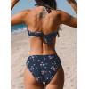 CUPSHE Bikini Set for Women Two Piece Swimsuit Bandeau Top Back Tie Mid Waisted Bottom with Removable Shoulder Straps(Navy Floral)