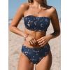 CUPSHE Bikini Set for Women Two Piece Swimsuit Bandeau Top Back Tie Mid Waisted Bottom with Removable Shoulder Straps(Navy Floral)