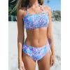 CUPSHE Bikini Set for Women Two Piece Swimsuit Bandeau Top Back Tie Mid Waisted Bottom with Removable Shoulder Straps(Purple Blue Floral)