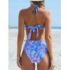 CUPSHE Bikini Set for Women Two Piece Swimsuit Bandeau Top Back Tie Mid Waisted Bottom with Removable Shoulder Straps(Purple Blue Floral)