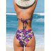 CUPSHE Bikini Set for Women Two Piece Swimsuit Bandeau Top Back Tie Mid Waisted Bottom with Removable Shoulder Straps(Purple/Floral)