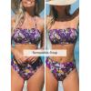 CUPSHE Bikini Set for Women Two Piece Swimsuit Bandeau Top Back Tie Mid Waisted Bottom with Removable Shoulder Straps(Purple/Floral)