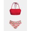 CUPSHE Bikini Set for Women Two Piece Swimsuit Bandeau Top Back Tie Mid Waisted Bottom with Removable Shoulder Straps(Red Floral)