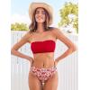 CUPSHE Bikini Set for Women Two Piece Swimsuit Bandeau Top Back Tie Mid Waisted Bottom with Removable Shoulder Straps(Red Floral)