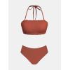 CUPSHE Bikini Set for Women Two Piece Swimsuit Bandeau Top Back Tie Mid Waisted Bottom with Removable Shoulder Straps(Reddish Brown)