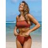 CUPSHE Bikini Set for Women Two Piece Swimsuit Bandeau Top Back Tie Mid Waisted Bottom with Removable Shoulder Straps(Reddish Brown)