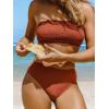 CUPSHE Bikini Set for Women Two Piece Swimsuit Bandeau Top Back Tie Mid Waisted Bottom with Removable Shoulder Straps(Reddish Brown)