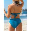 CUPSHE Bikini Set for Women Two Piece Swimsuit Bandeau Top Back Tie Mid Waisted Bottom with Removable Shoulder Straps(Sapphire Blue)