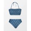 CUPSHE Bikini Set for Women Two Piece Swimsuit Bandeau Top Back Tie Mid Waisted Bottom with Removable Shoulder Straps(Steel Blue)