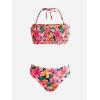 CUPSHE Bikini Set for Women Two Piece Swimsuit Bandeau Top Back Tie Mid Waisted Bottom with Removable Shoulder Straps(Vibrant Floral Print)