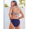 CUPSHE Bikini Set for Women Two Piece Swimsuit Bandeau Top Back Tie Mid Waisted Bottom with Removable Shoulder Straps(White/Blue Floral)