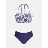 CUPSHE Bikini Set for Women Two Piece Swimsuit Bandeau Top Back Tie Mid Waisted Bottom with Removable Shoulder Straps(White/Blue Floral)