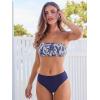CUPSHE Bikini Set for Women Two Piece Swimsuit Bandeau Top Back Tie Mid Waisted Bottom with Removable Shoulder Straps(White/Blue Floral)