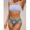 CUPSHE Bikini Set for Women Two Piece Swimsuit Bandeau Top Back Tie Mid Waisted Bottom with Removable Shoulder Straps(White/Dark Olive Green)