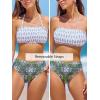 CUPSHE Bikini Set for Women Two Piece Swimsuit Bandeau Top Back Tie Mid Waisted Bottom with Removable Shoulder Straps(White/Dark Olive Green)