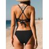 CUPSHE Bikini Set for Women Two Piece Swimsuits V Neck Low Rise Crisscross Back Self Tie Spaghetti Straps(Black)