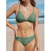 CUPSHE Bikini Set for Women Two Piece Swimsuits V Neck Low Rise Crisscross Back Self Tie Spaghetti Straps(Dark Green/Textured)