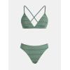 CUPSHE Bikini Set for Women Two Piece Swimsuits V Neck Low Rise Crisscross Back Self Tie Spaghetti Straps(Dark Green/Textured)