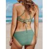 CUPSHE Bikini Set for Women Two Piece Swimsuits V Neck Low Rise Crisscross Back Self Tie Spaghetti Straps(Dark Green/Textured)