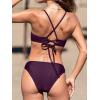 CUPSHE Bikini Set for Women Two Piece Swimsuits V Neck Low Rise Crisscross Back Self Tie Spaghetti Straps(Dark Purple/Striped)
