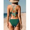 CUPSHE Bikini Set for Women Two Piece Swimsuits V Neck Low Rise Crisscross Back Self Tie Spaghetti Straps(Green/Teal)