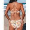 CUPSHE Bikini Set for Women Two Piece Swimsuits V Neck Low Rise Crisscross Back Self Tie Spaghetti Straps(Orange/Yellow Floral)
