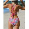 CUPSHE Bikini Set for Women Two Piece Swimsuits V Neck Low Rise Crisscross Back Self Tie Spaghetti Straps(Pink Floral)