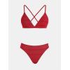 CUPSHE Bikini Set for Women Two Piece Swimsuits V Neck Low Rise Crisscross Back Self Tie Spaghetti Straps(Red/Textured)