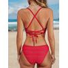 CUPSHE Bikini Set for Women Two Piece Swimsuits V Neck Low Rise Crisscross Back Self Tie Spaghetti Straps(Red/Textured)