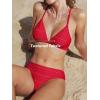CUPSHE Bikini Set for Women Two Piece Swimsuits V Neck Low Rise Crisscross Back Self Tie Spaghetti Straps(Red/Textured)