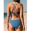CUPSHE Bikini Set for Women Two Piece Swimsuits V Neck Low Rise Crisscross Back Self Tie Spaghetti Straps(Steel Blue)