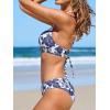 CUPSHE Bikini Set for Women Two Piece Swimsuits V Neck Low Rise Crisscross Back Self Tie Spaghetti Straps(White/Navy Blue Floral)