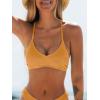 CUPSHE Bikini Top for Women Bathing Suit Criss Cross Self Tie Spaghetti Straps V Neck(Ginger Yellow)