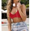 CUPSHE Bikini Top for Women Bathing Suit Criss Cross Self Tie Spaghetti Straps V Neck(Solid Red)