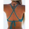 CUPSHE Bikini Top for Women Bathing Suit Criss Cross Self Tie Spaghetti Straps V Neck(Teal)